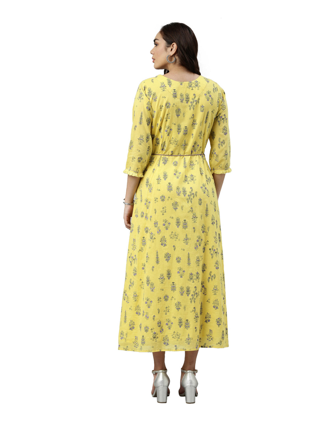 Neerus Yellow cotton embroidered anarkali kurti - detail view 2