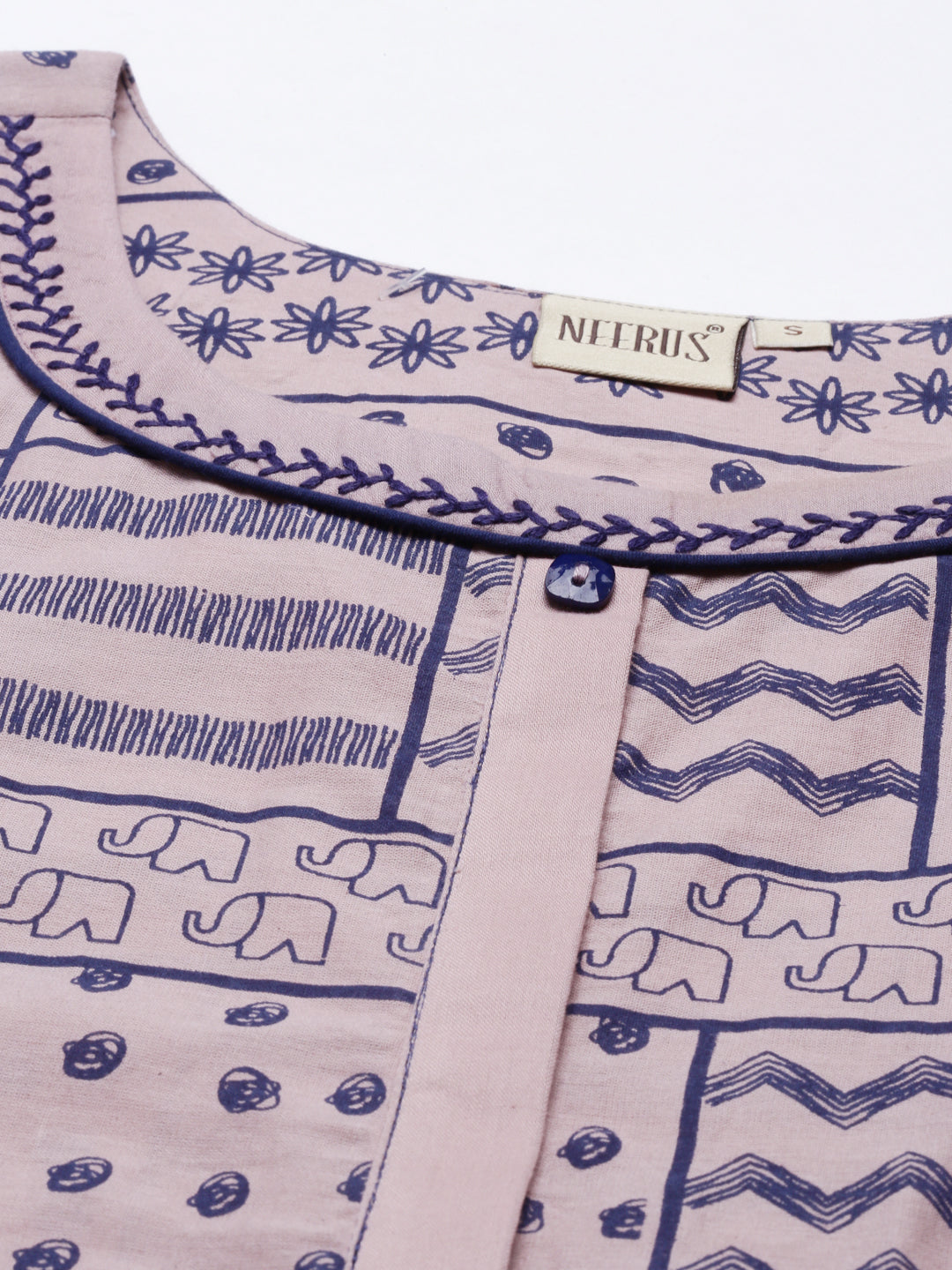 Neerus Pink cotton solid kurti tunic - back view