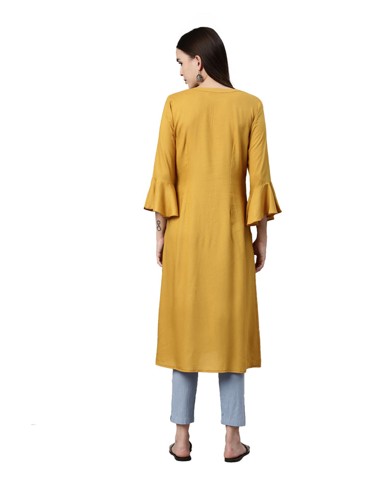 Neerus Yellow Viscose Rayon Thread Embroidered Kurta - detail view 2