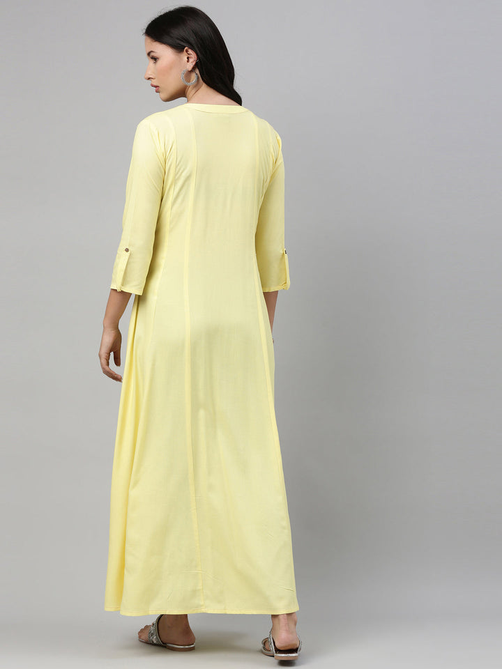 Neerus Yellow rayon printed kurti - detail view 1