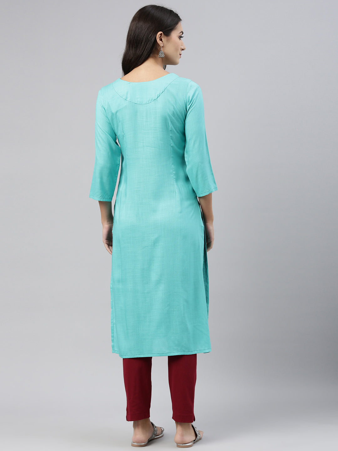 Neerus Green rayon solid kurti - detail view 2