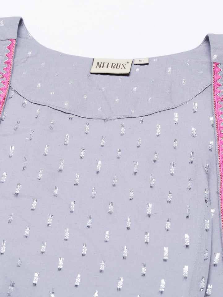 Neerus Grey cotton solid kurti tunic - back view