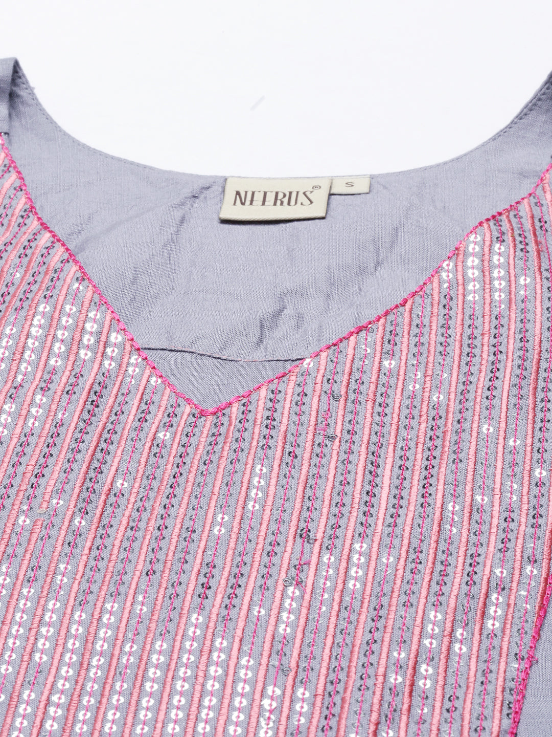 Neerus Grey cotton solid kurti tunic - side view