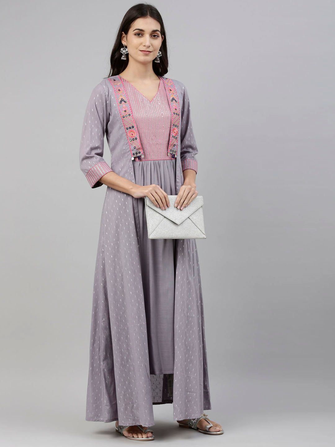Neerus Grey cotton solid kurti tunic - detail view 5