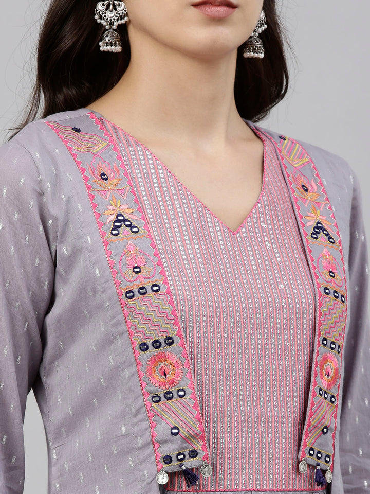 Neerus Grey cotton solid kurti tunic - detail view 6