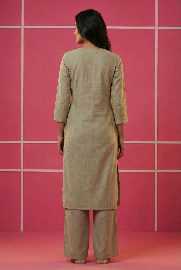 Neerus Grey muslin hand embroidered suit set - side view