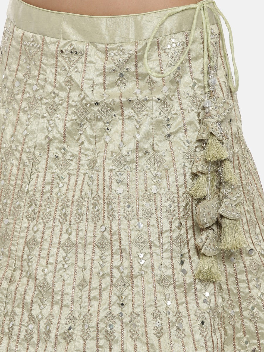 Neerus Green net embellished lehenga ghagra set - detail view 5