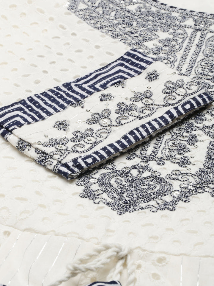 Neerus White Jute Cotton Printed Anarkali Kurta Set - detail view 2