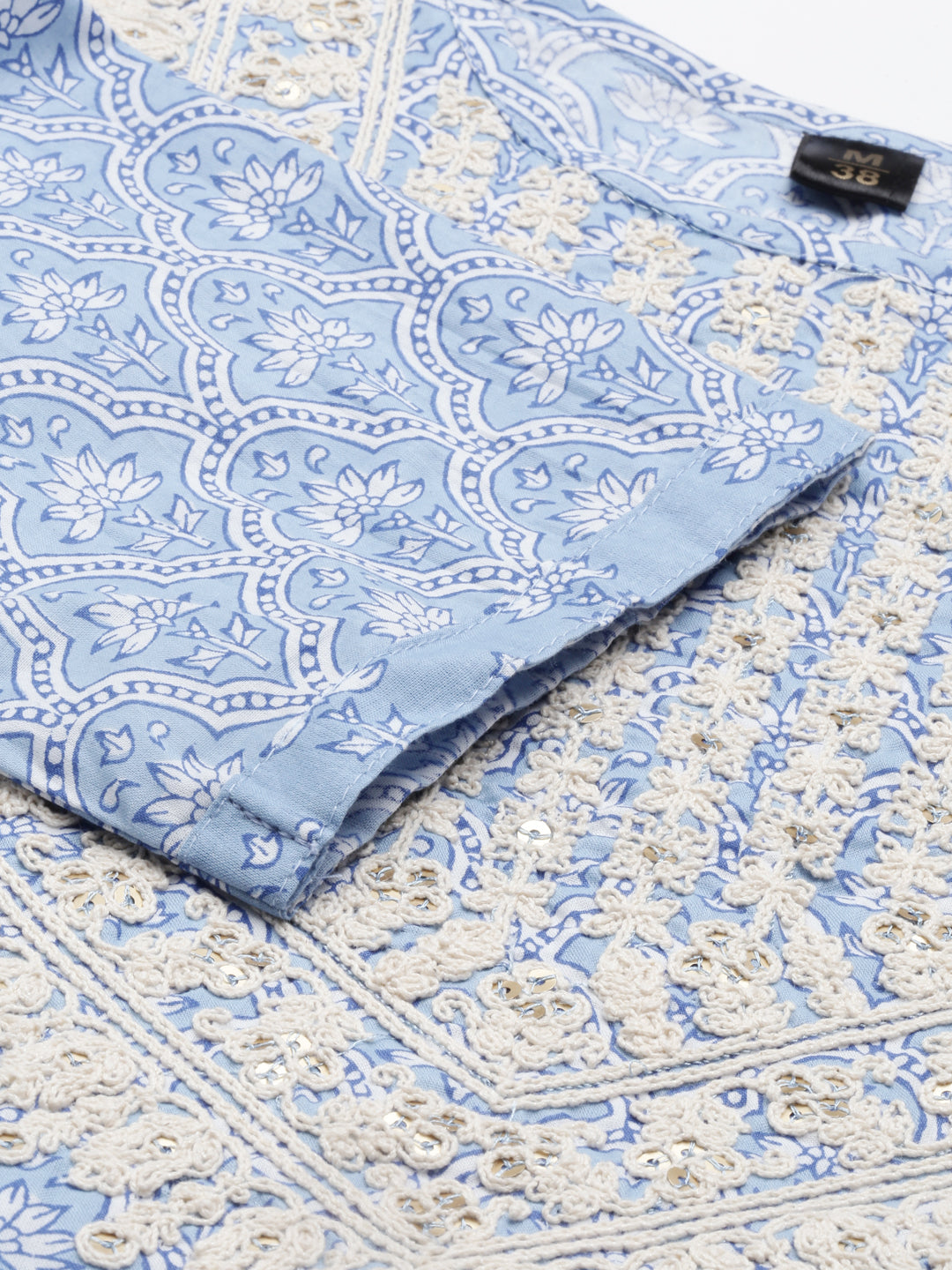Neerus Blue printed thread embroidered kurta set - detail view 2