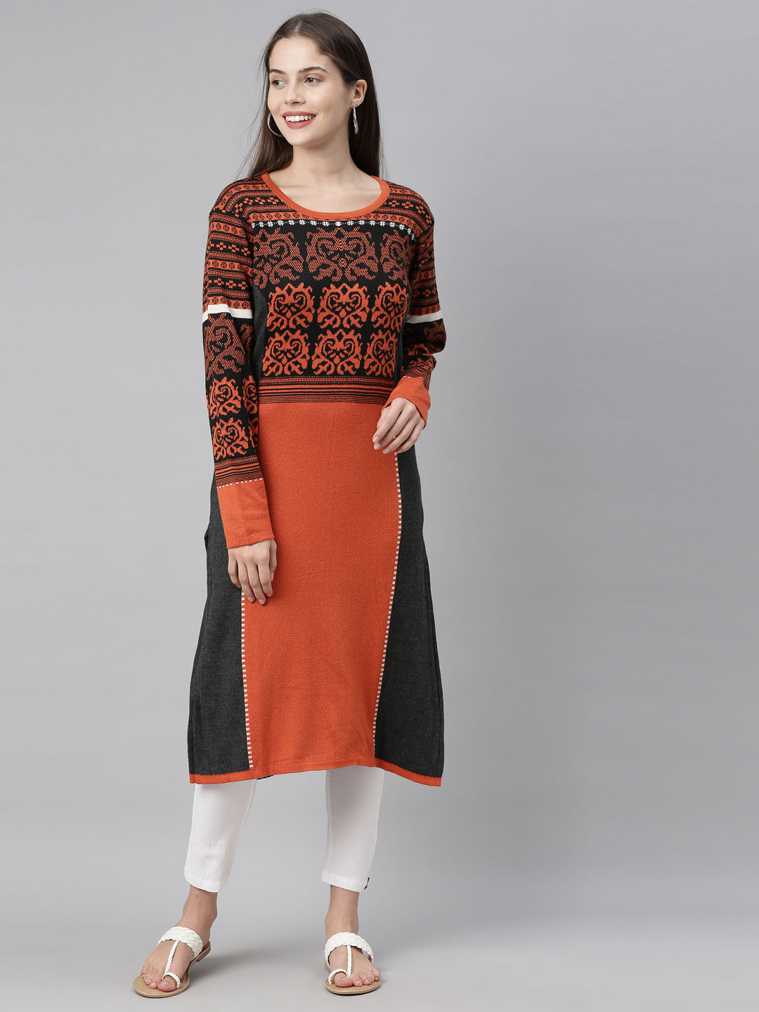 Neerus Black acrylic printed kurta ethnic motifs - detail view 2