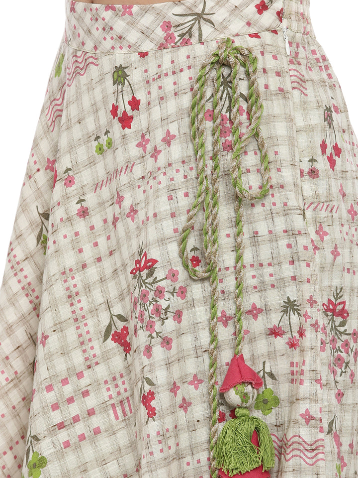 Neerus Beige mirror work embroidered lehenga set - detail view 3