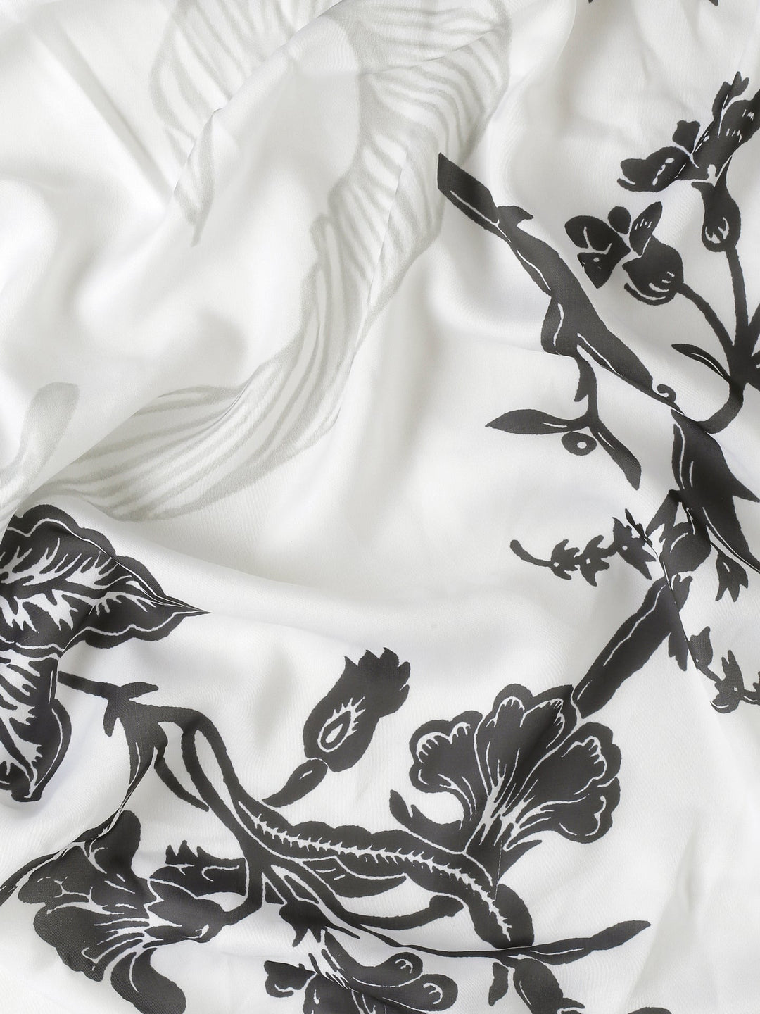 Neerus Black satin hand embroidered printed saree - detail view 4