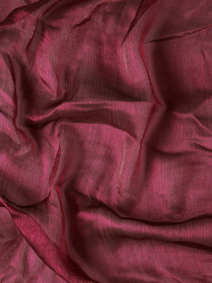 Neerus Maroon tissue hand embroidered saree - detail view 4