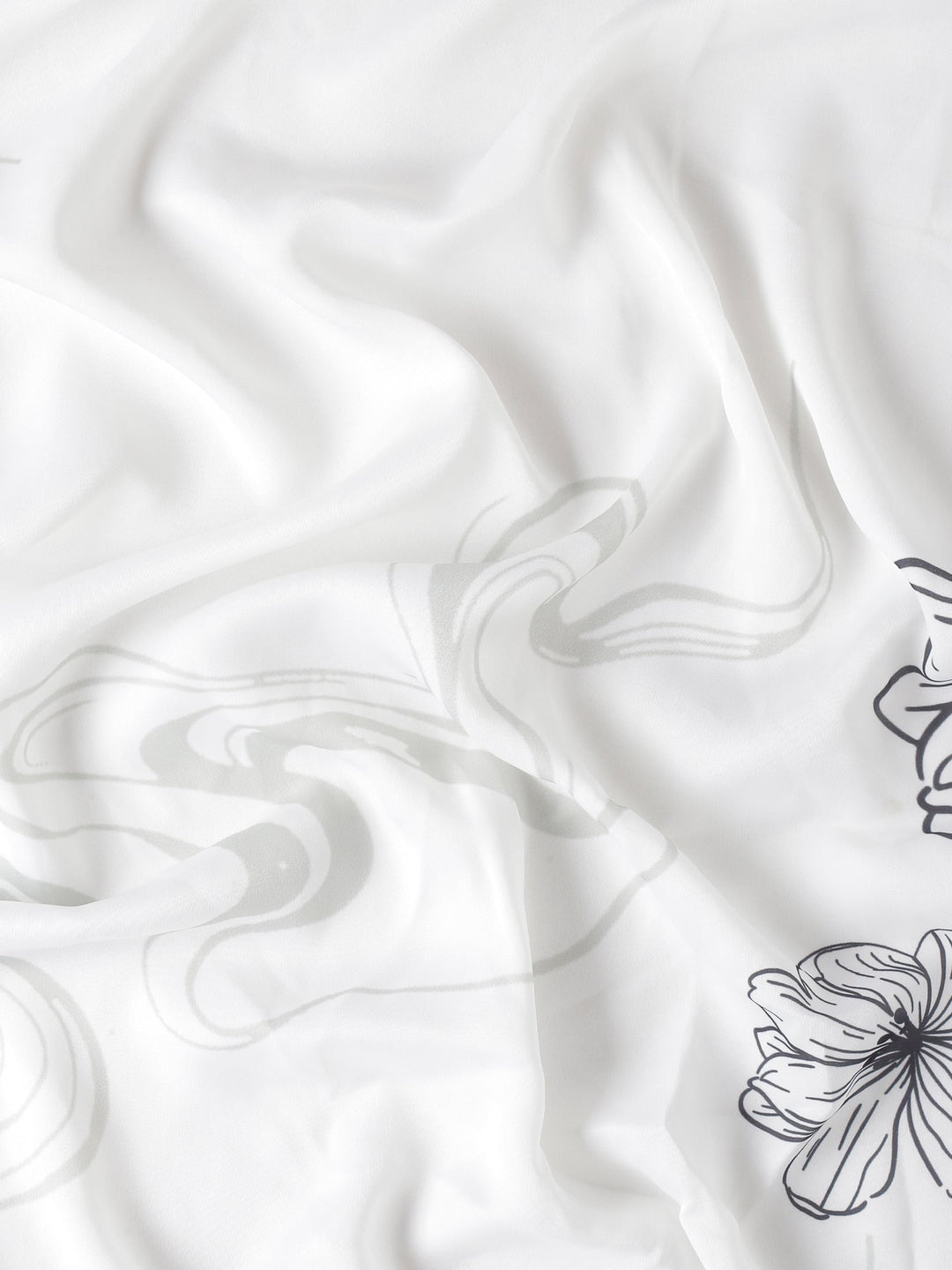 Neerus Black satin hand embroidered printed saree - detail view 4