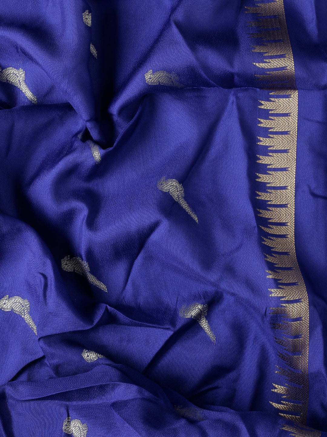 Neerus Blue Silk Woven Saree with Ethnic Pichvai Motifs - detail view 4
