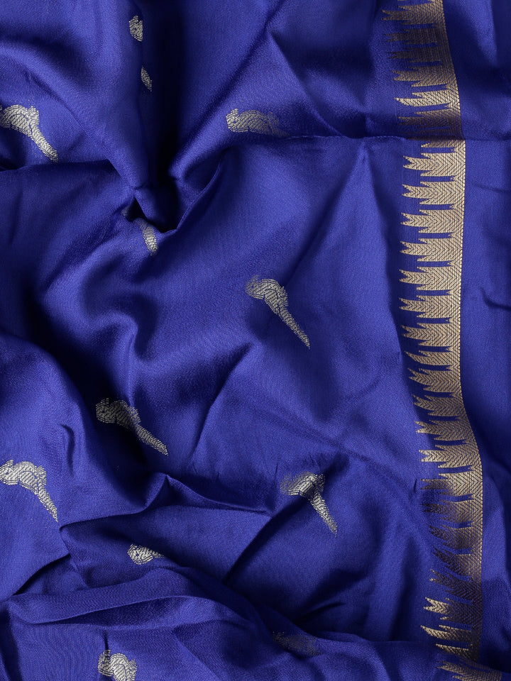 Neerus Blue Silk Woven Saree with Ethnic Pichvai Motifs - detail view 4
