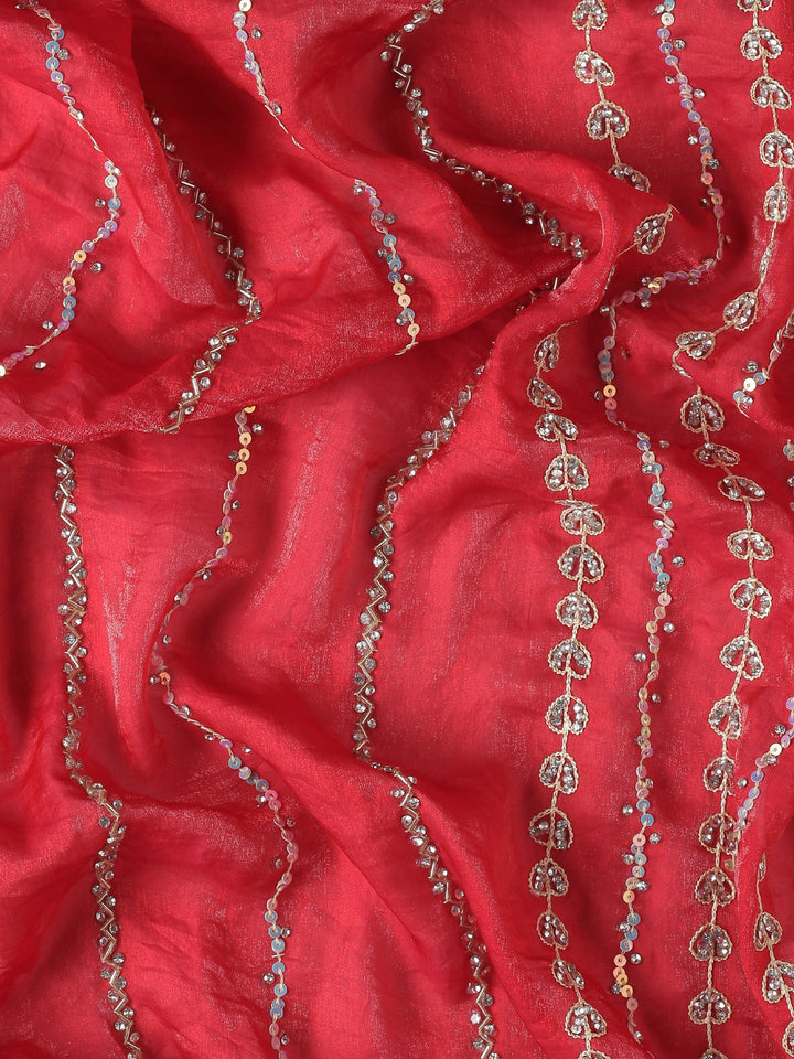 Neerus Red embellished Swarovski Cut Dana saree - detail view 4