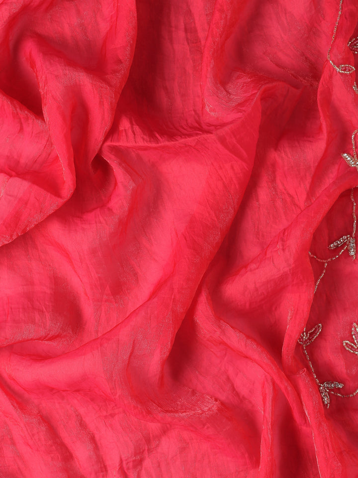 Rani pink Jimmy saree with cut dana & Swarovski hand embroidery