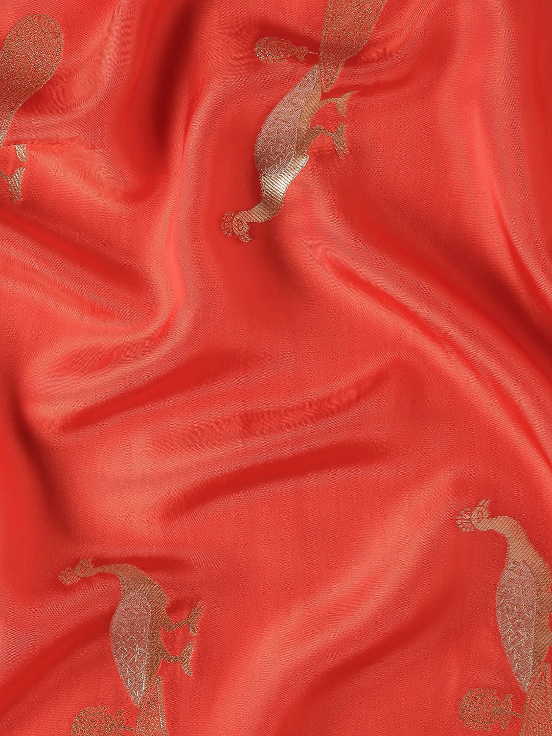 Neerus Red silk woven saree with peacock booti pallu - detail view 4