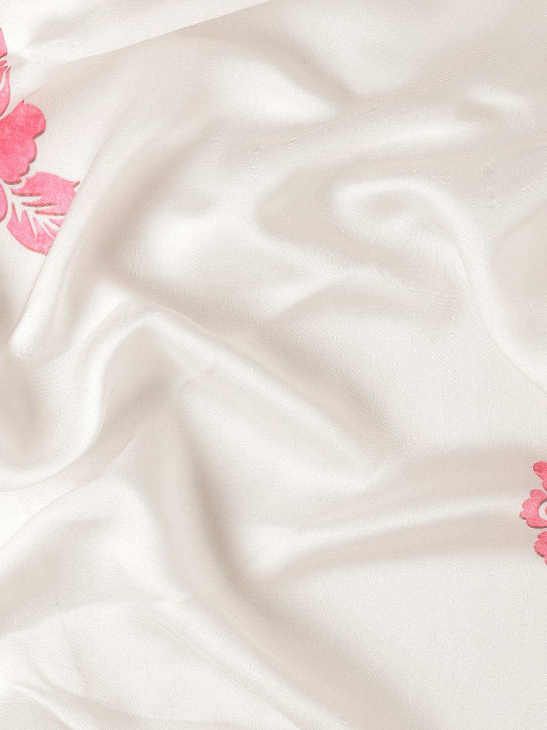 Neerus White satin embellished saree with pink floral motifs - detail view 4
