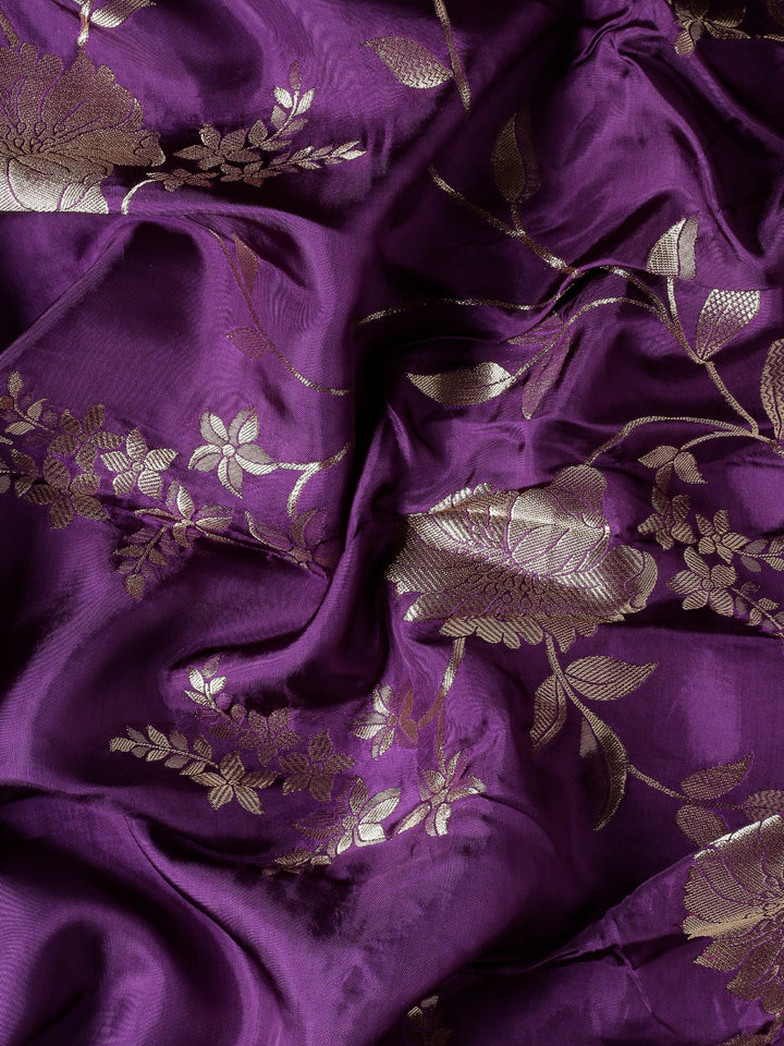 Neerus Maroon Banarasi woven saree with gold motifs - detail view 4
