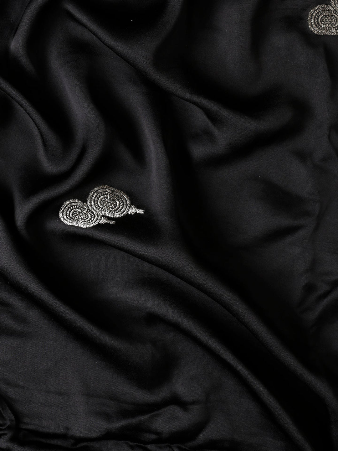 Neerus Black Banarasi woven saree with silver zari motifs - detail view 4