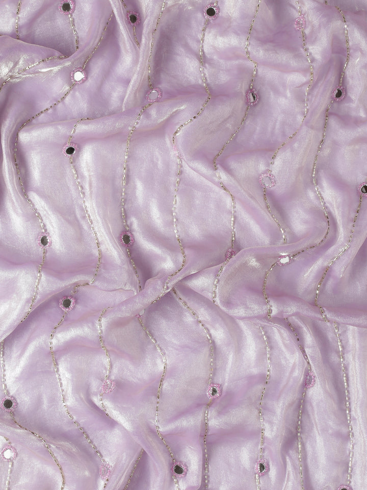 Neerus Purple tissue mirror work saree - detail view 4