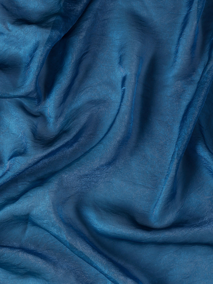 Royal blue jimmy tissue saree with Swarovski embroidery