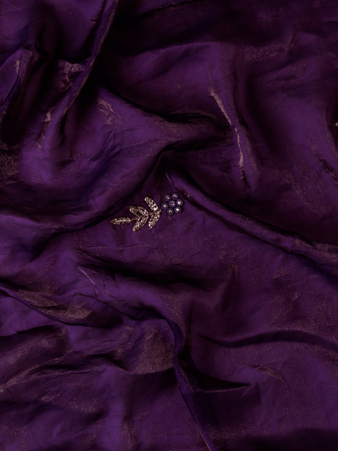 Neerus Purple satin hand embroidered saree - detail view 4