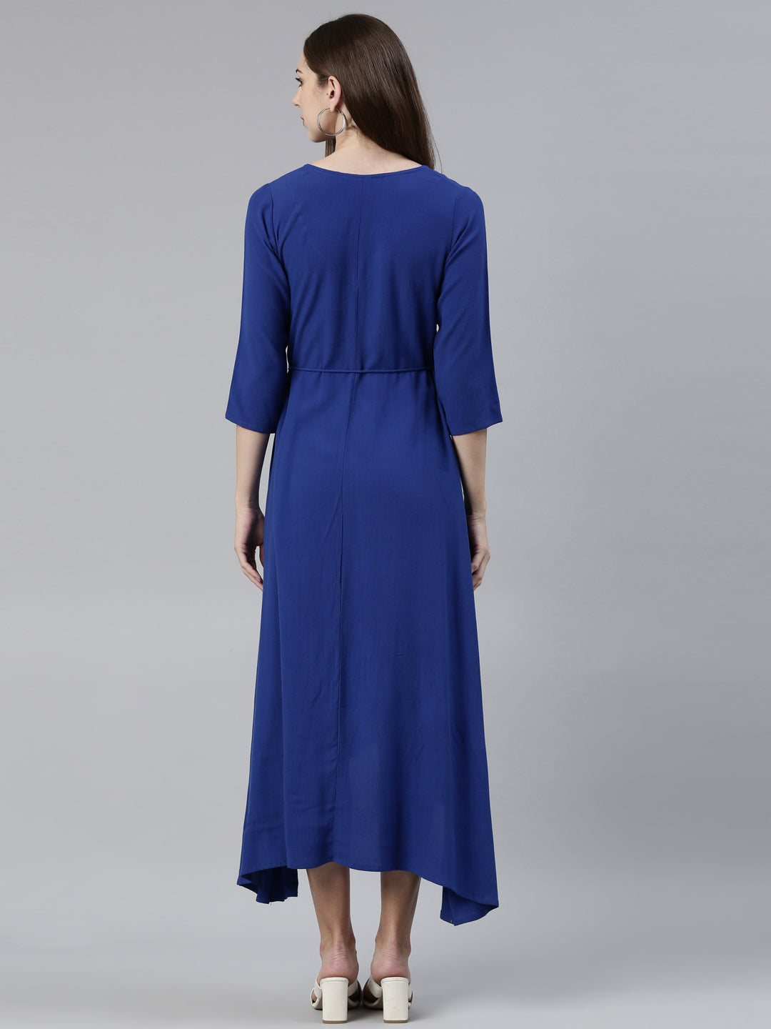 Neerus Blue viscose rayon printed anarkali kurti - side view