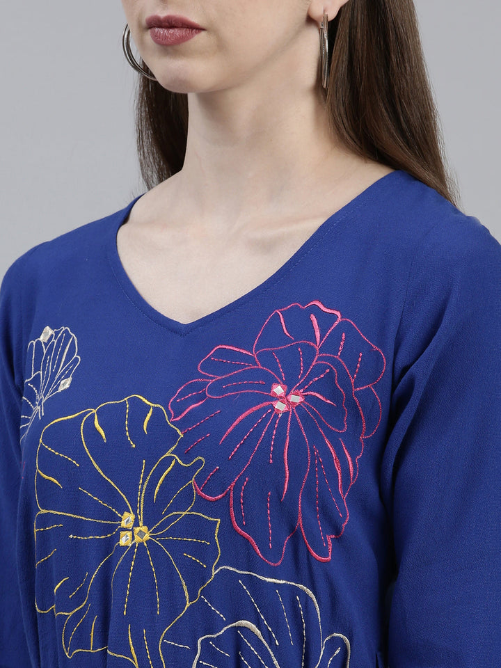Neerus Blue viscose rayon printed anarkali kurti - detail view 1