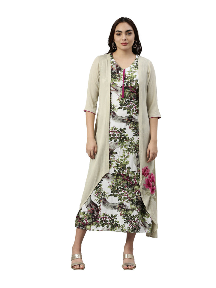 Neerus Green chiffon printed kurta - front view