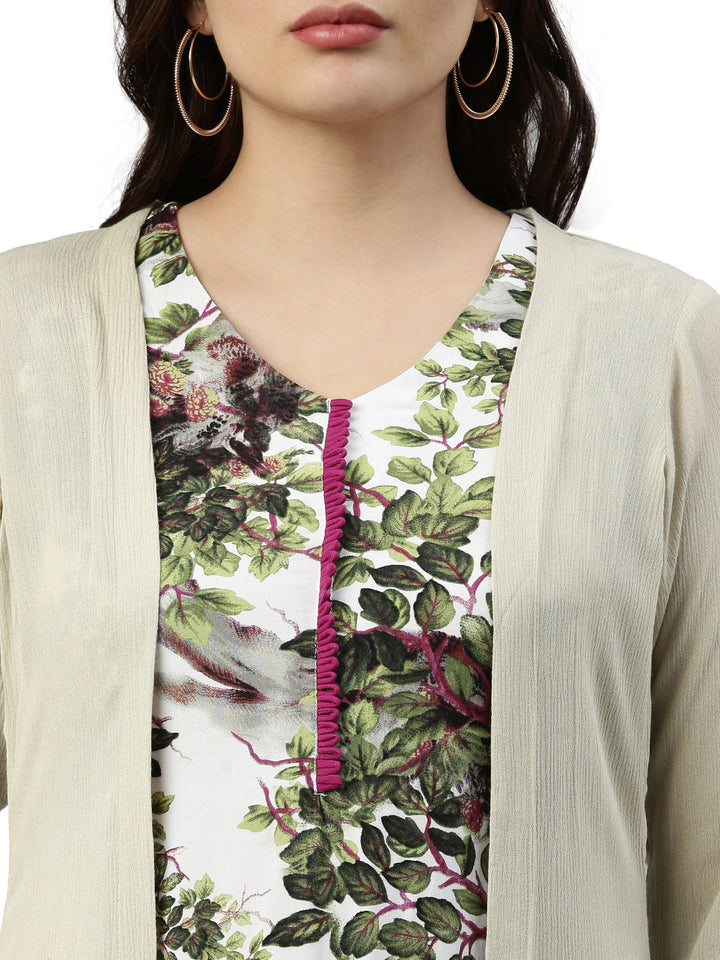 Neerus Green chiffon printed kurta - back view