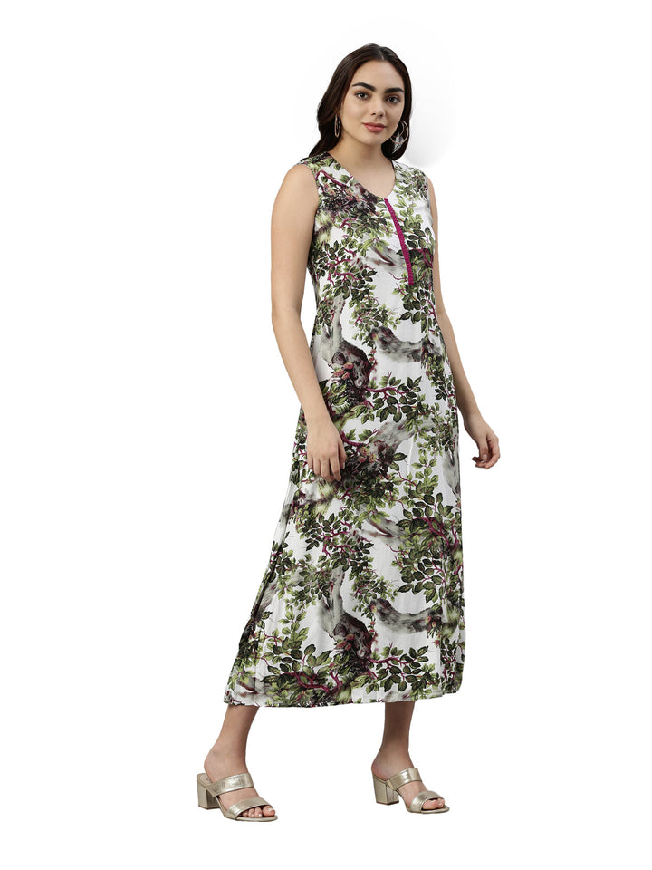 Neerus Green chiffon printed kurta - detail view 1