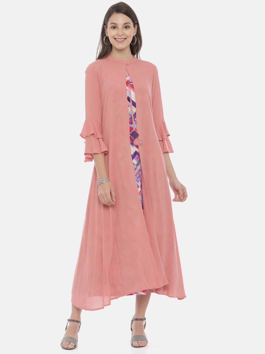Neerus Orange printed A-Line kurta - front view