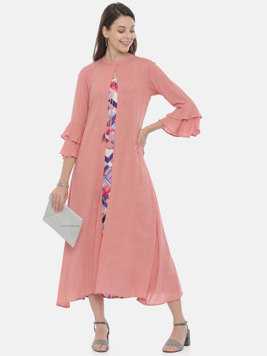 Neerus Orange printed A-Line kurta - detail view 5