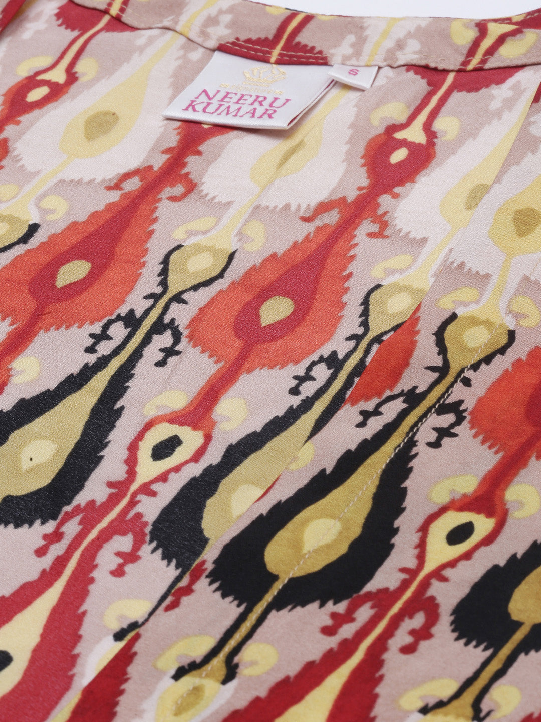 Neerus Beige printed straight kurta with jacket - detail view 1