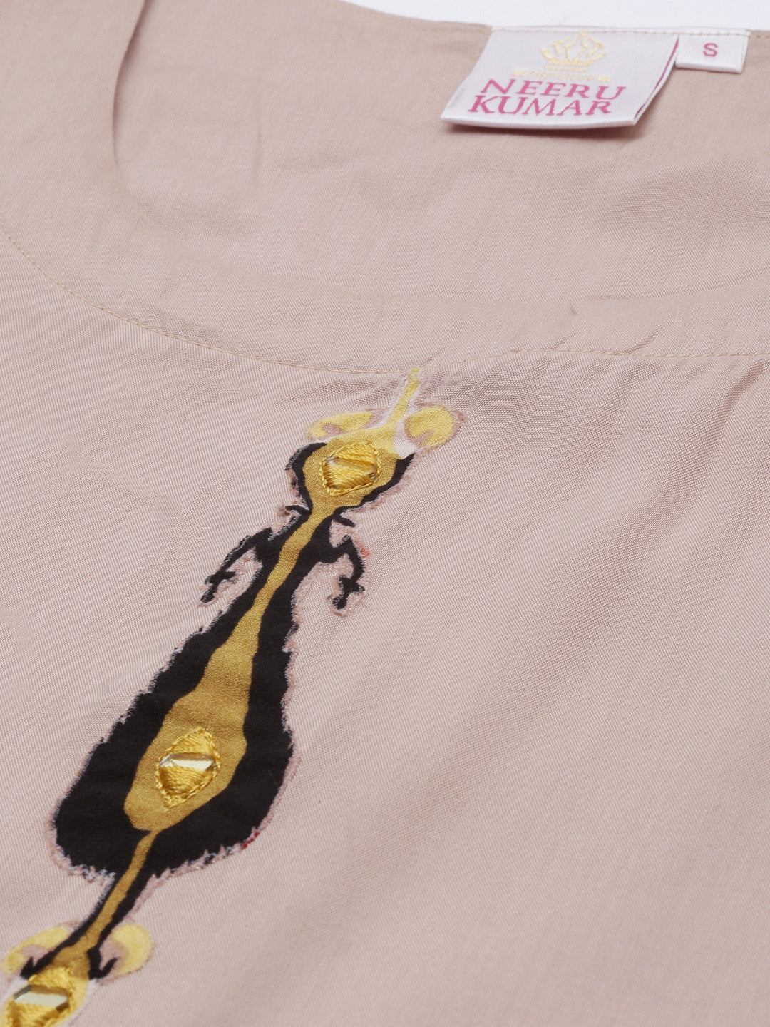 Neerus Beige printed straight kurta with jacket - detail view 2