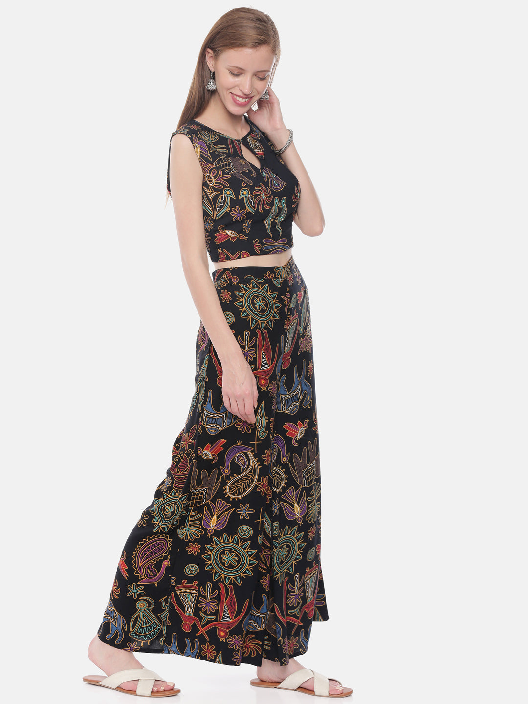 Neerus Black rayon solid kurti crop-top - detail view 1