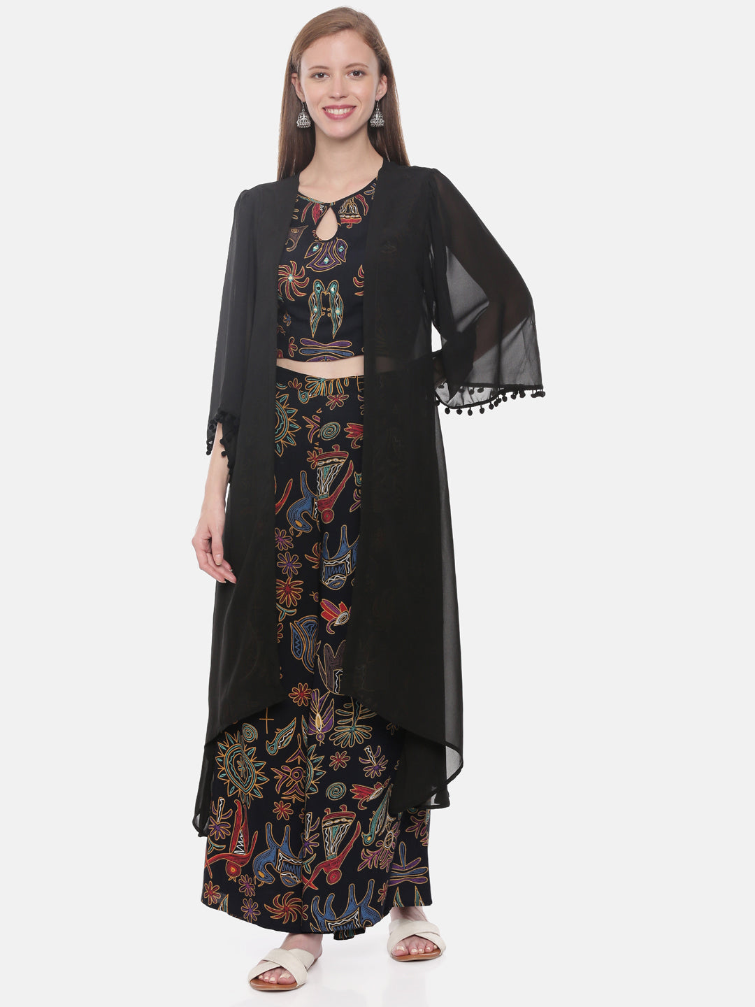 Neerus Black rayon solid kurti crop-top - detail view 3