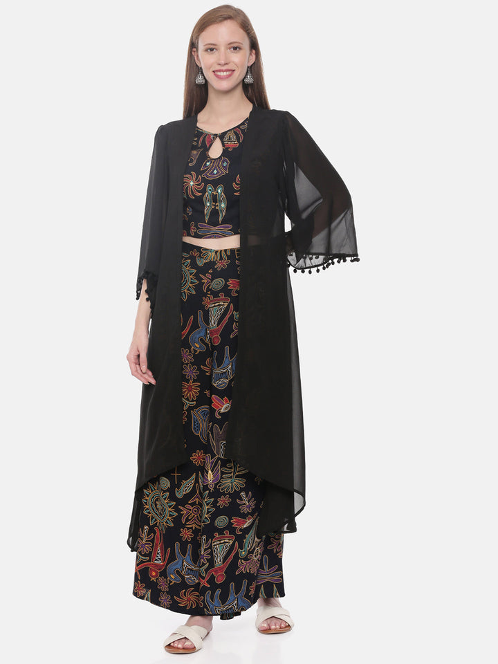 Neerus Black rayon solid kurti crop-top - detail view 3