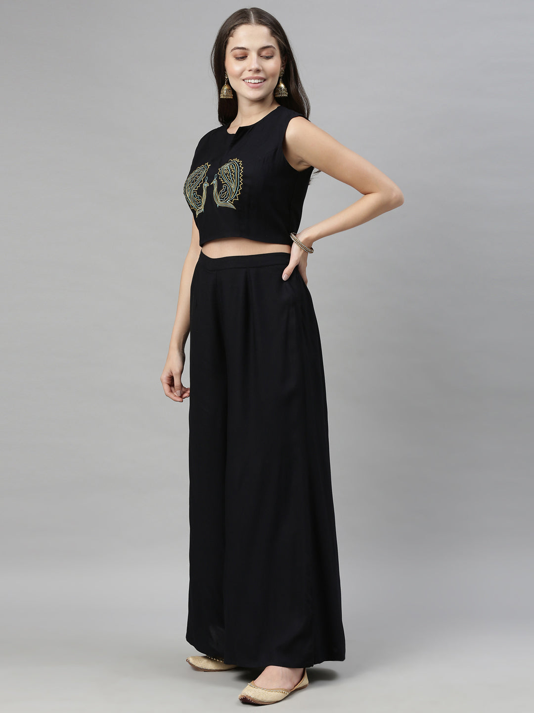Neerus Black rayon solid kurti - detail view 5