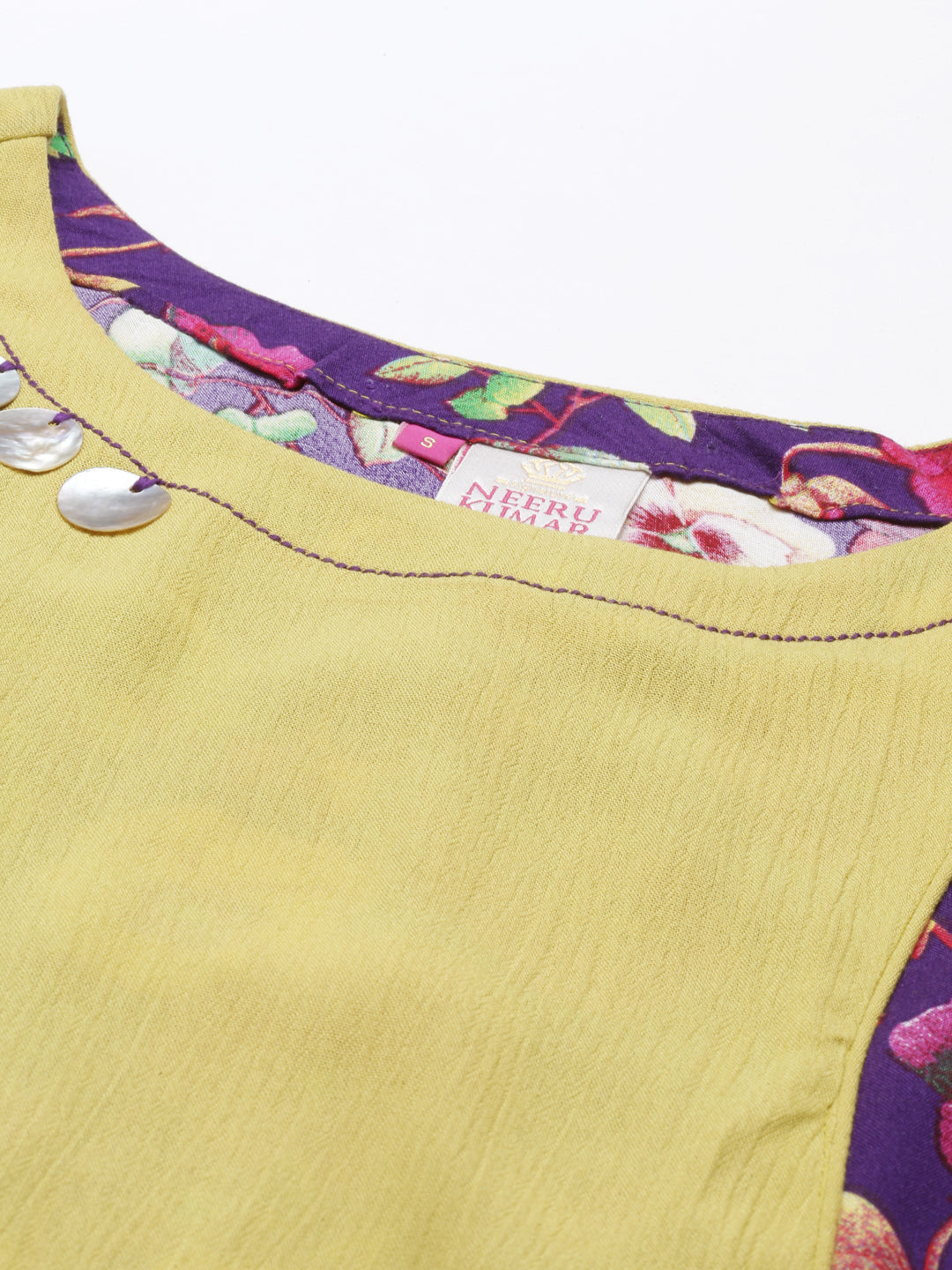 Neerus Yellow chiffon printed kurti - back view