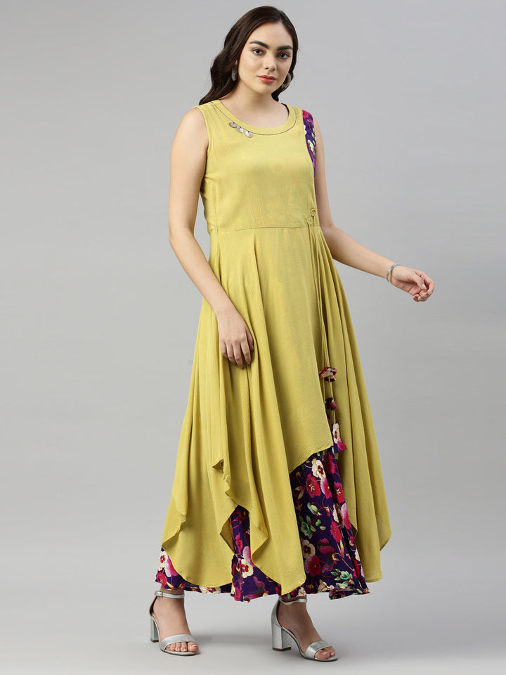 Neerus Yellow chiffon printed kurti - detail view 1