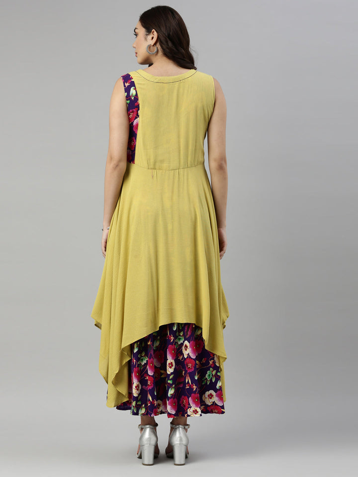 Neerus Yellow chiffon printed kurti - detail view 2