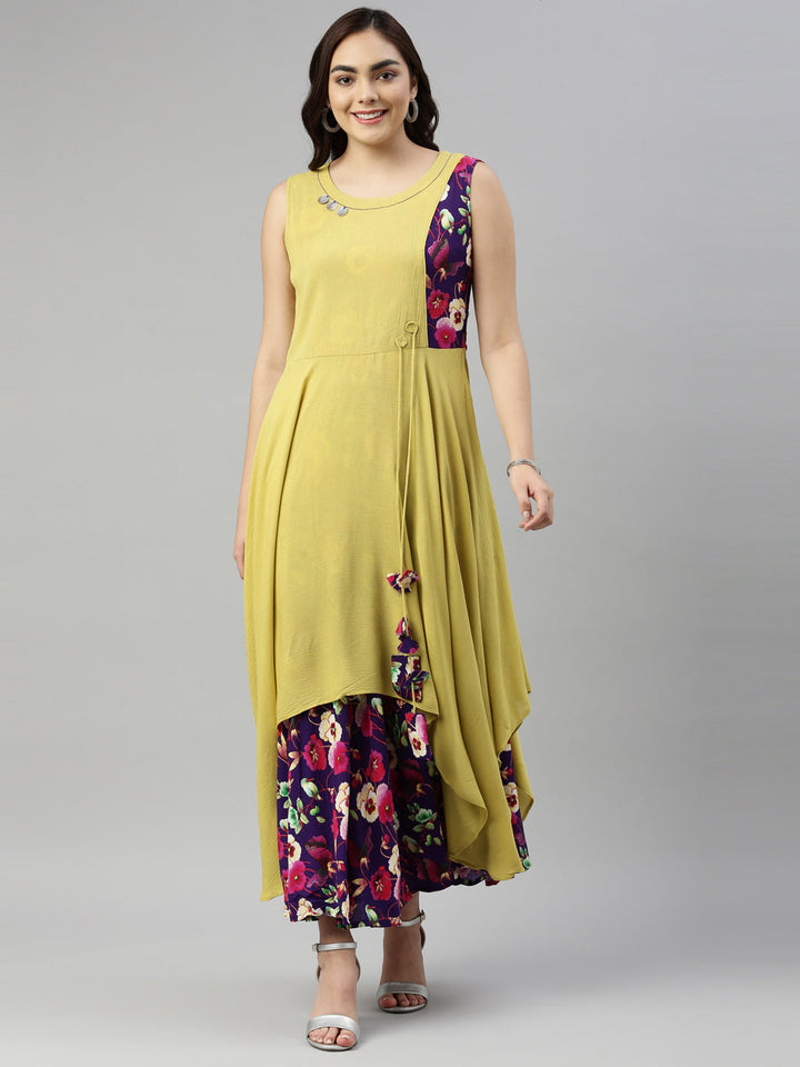 Neerus Yellow chiffon printed kurti - detail view 3