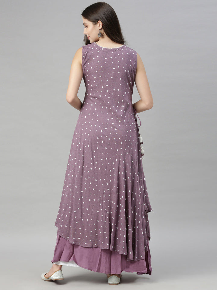 Neerus Purple chiffon solid dress - detail view 3