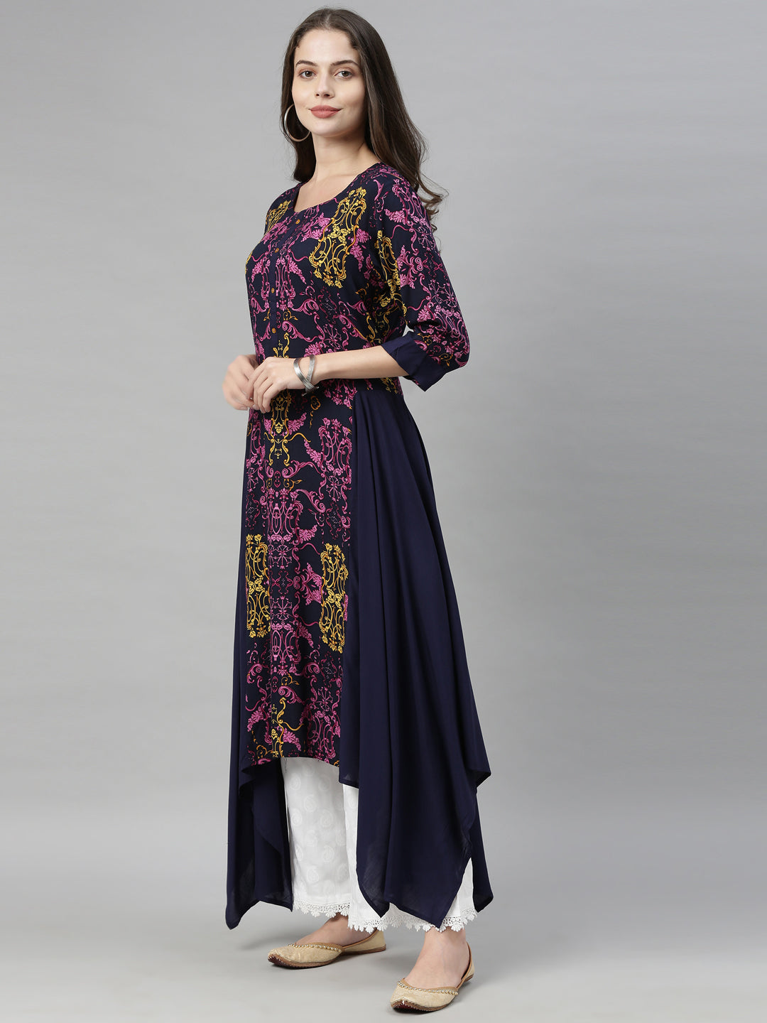 Neerus Blue Rayon Solid Kurti Tunic - detail view 2