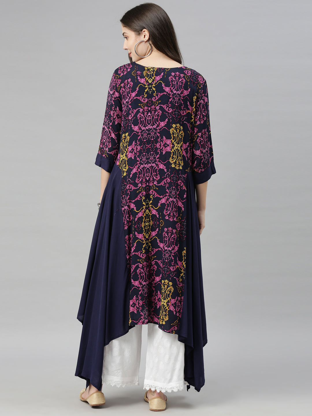 Neerus Blue Rayon Solid Kurti Tunic - detail view 4