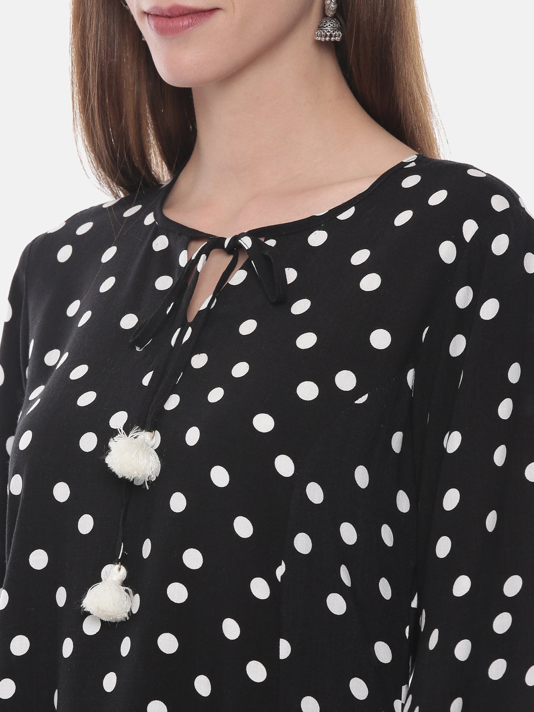 Neerus Black rayon printed high-low kurta - back view